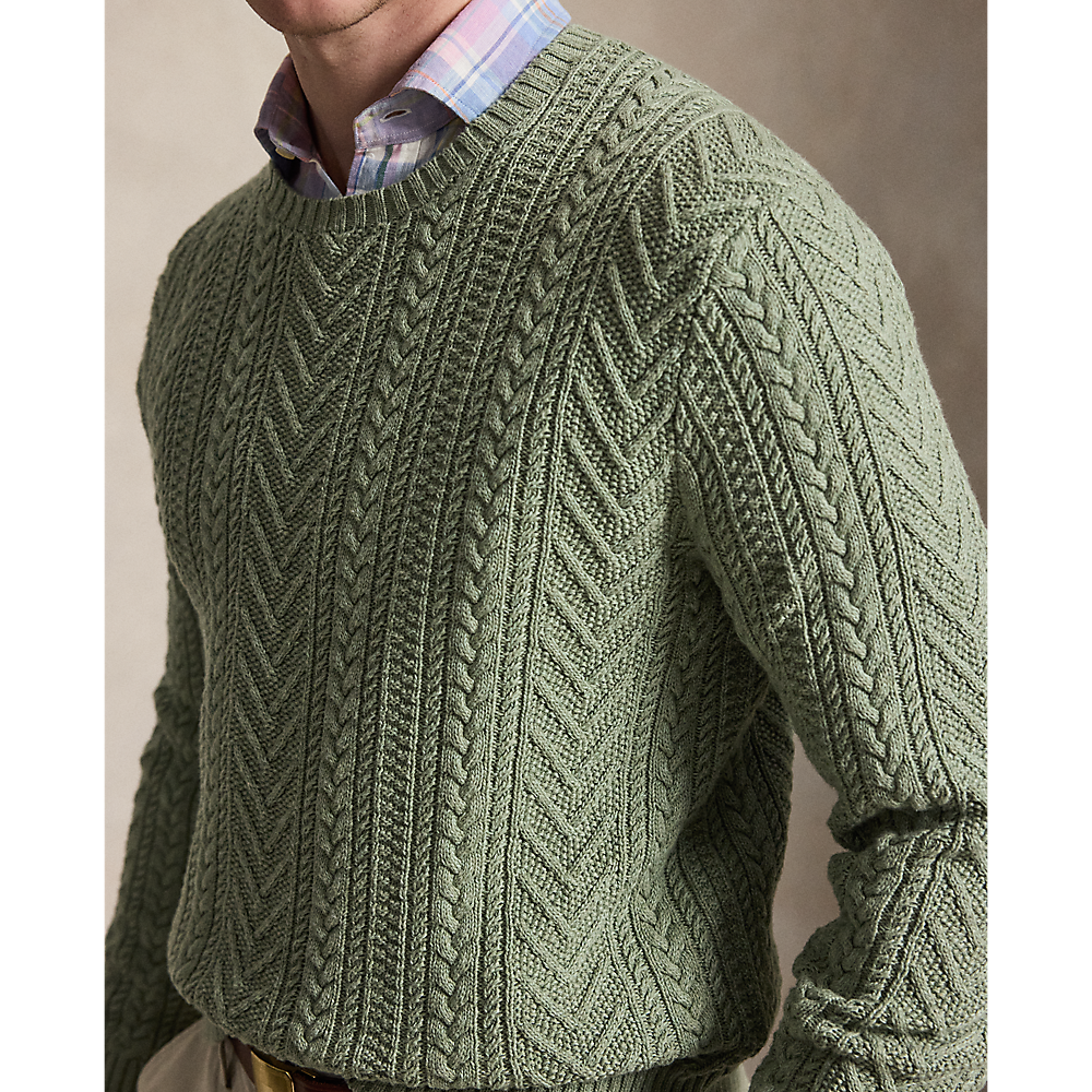PRL Aran-Knit Cotton-Linen Sweater/Pulover 710B17977001