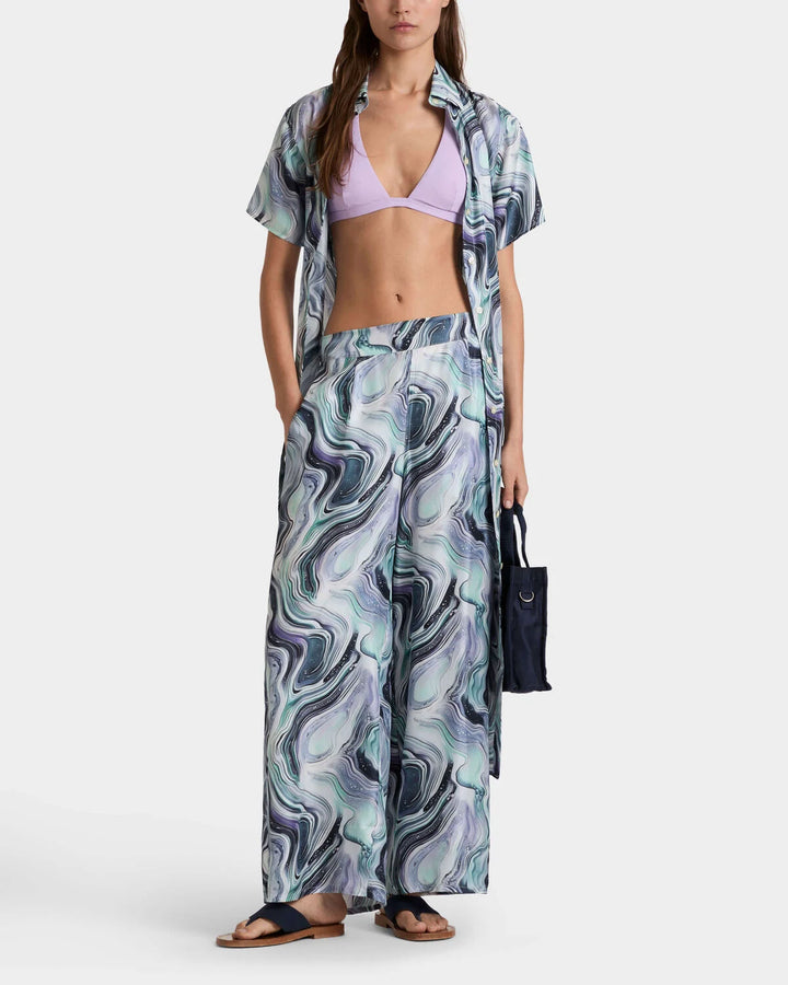 Vilebrequin Wide-Leg Silk Pants Marble/Hlače LGNEW226