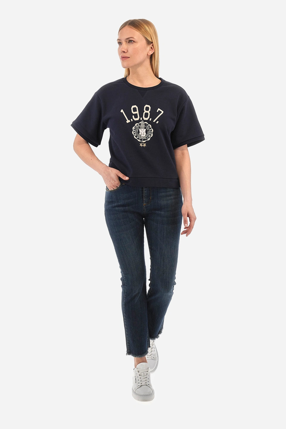 La Martina Crop Sweatshirt Diagonal/Majica WWF302FP548