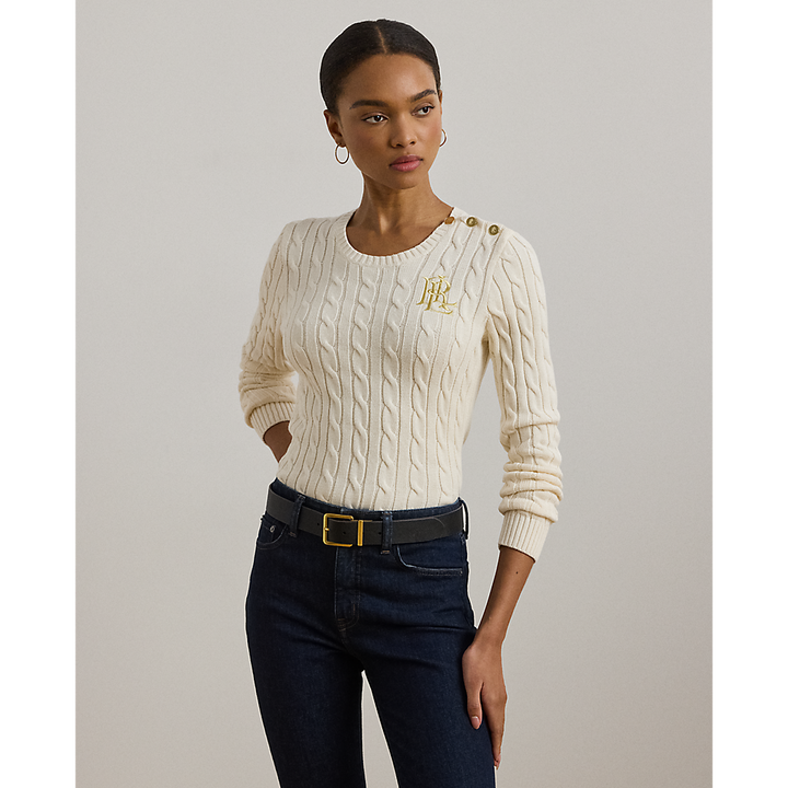 LRL Button-Trim Cable-Knit Cotton Jumper/Pulover 200932223002