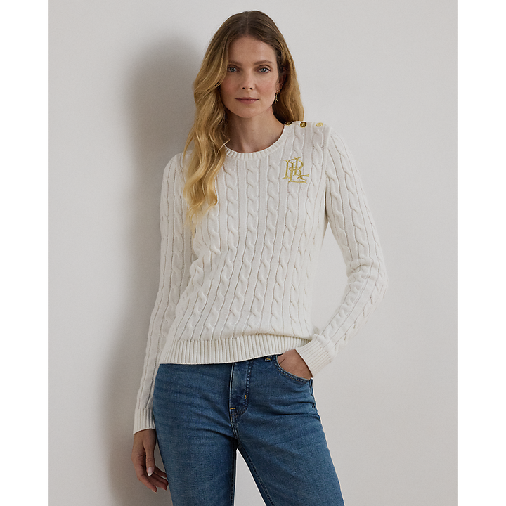 LRL Button-Trim Cable-Knit Cotton Jumper/Pulover 200932223002