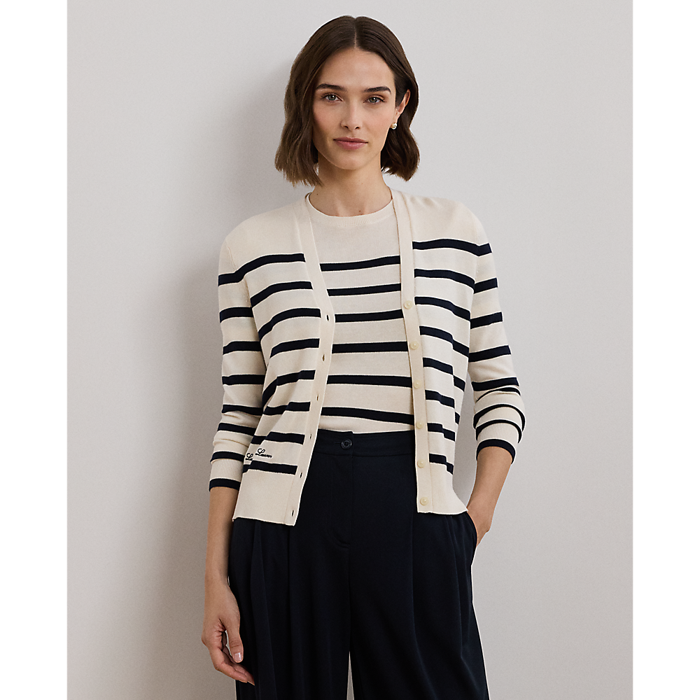 LRL Striped Cotton-Blend Cardigan/Pulover 200957476002
