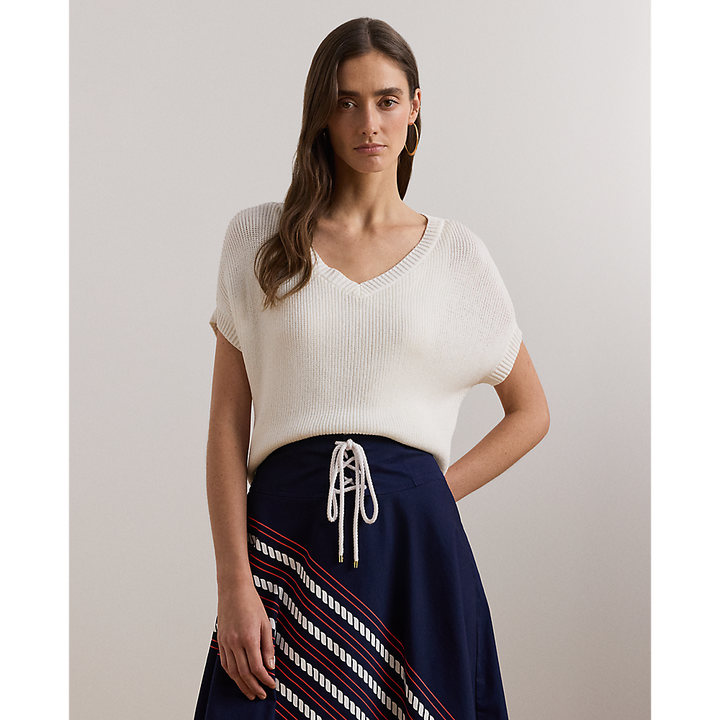 LRL Rib-Knit Short-Sleeve V-Neck Jumper/Pulover 200957580001