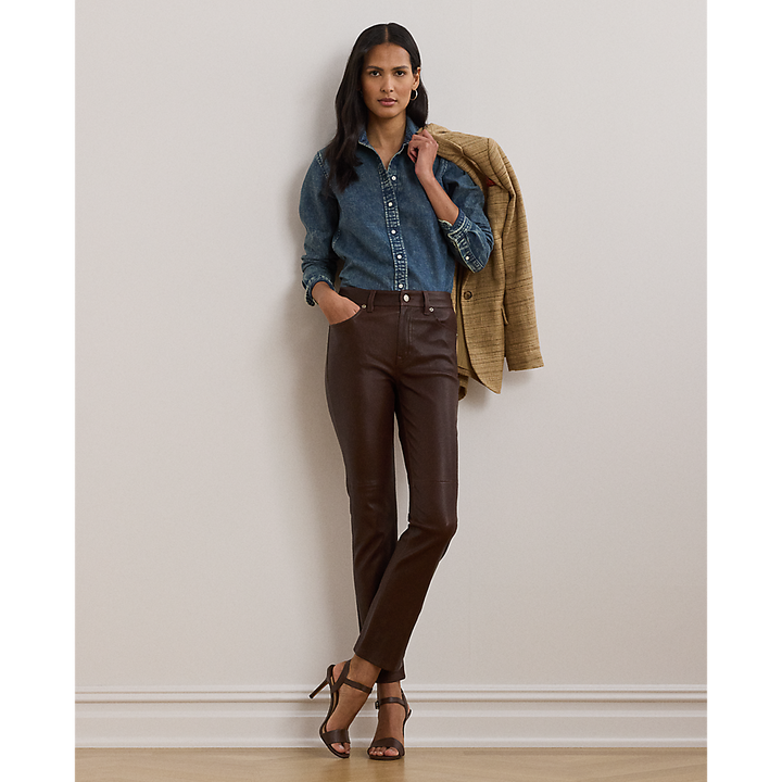 LRL High-Rise Lambskin Straight Ankle Trous/Hlače 200959307002
