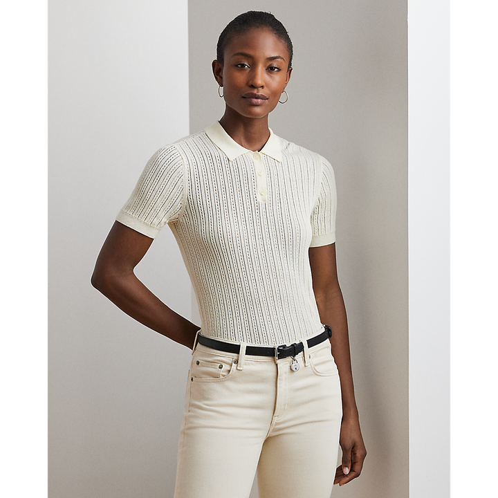 LRL Pointelle-Knit Cotton-Blend Polo Jumper/Pulover 200963653001