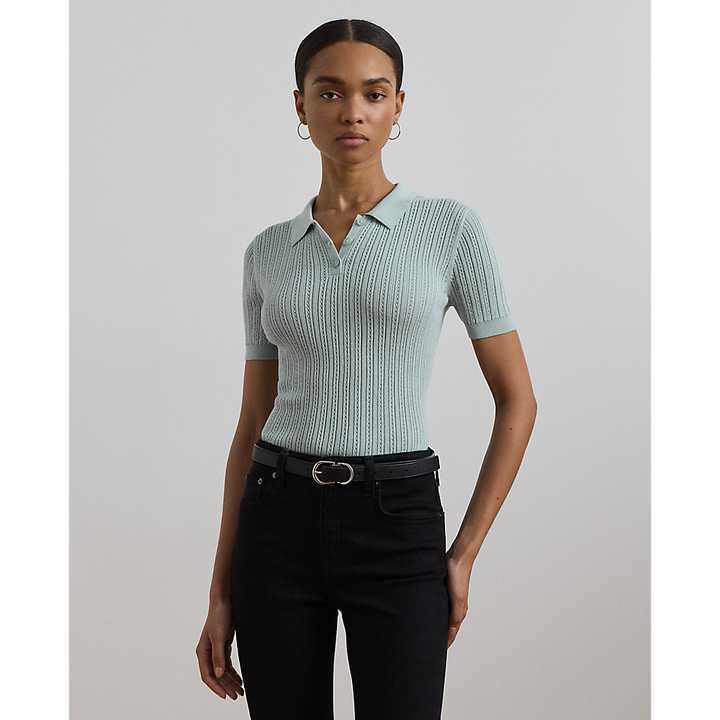 LRL Pointelle-Knit Cotton-Blend Polo Jumper/Pulover 200963653002