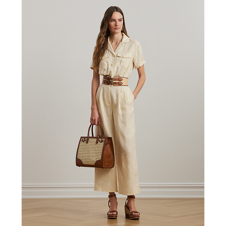 LRL Embroidered Linen Short-Sleeve Jumpsuit/Kombinezon 200963735001