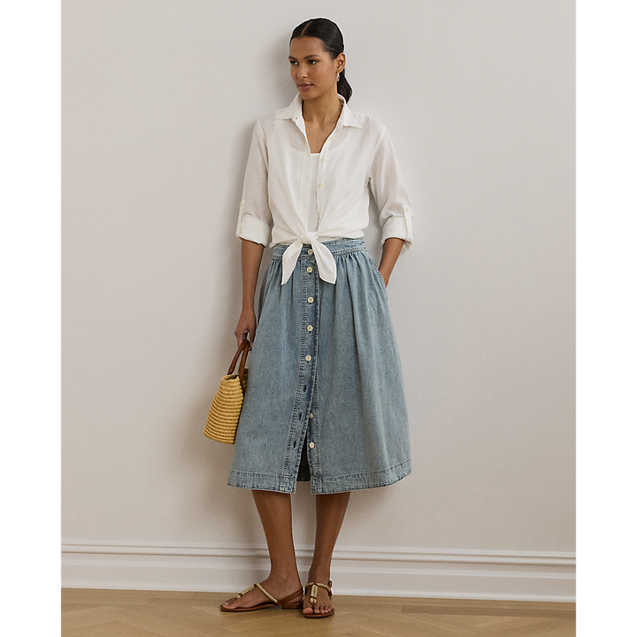 LRL Button-Front Denim Skirt/Suknja 200963898001