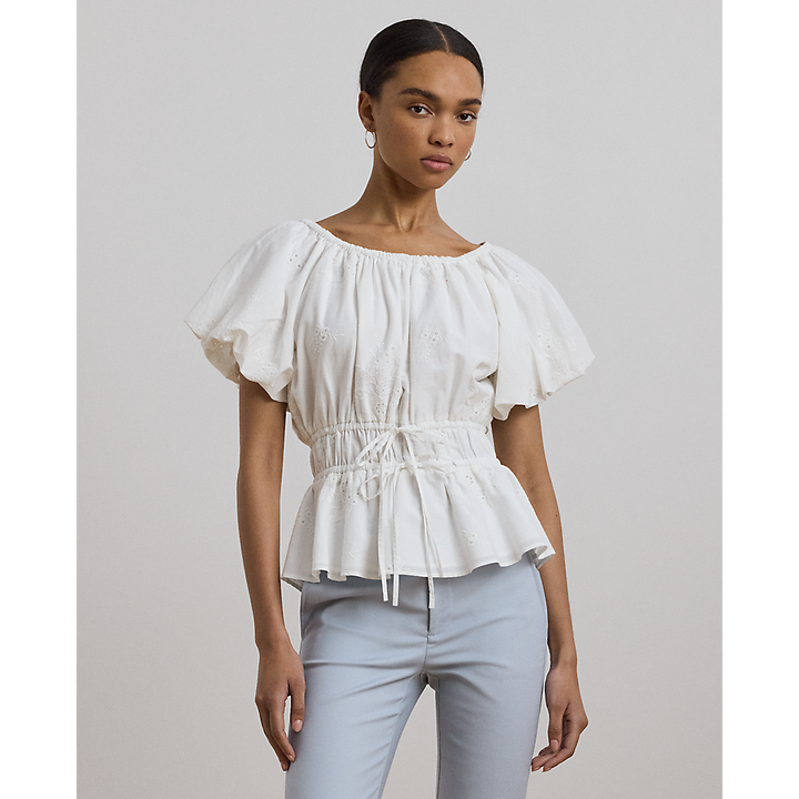 LRL Eyelet Cotton Voile Peplum Blouse/Majica 200966197001