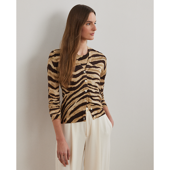 LRL Zebra-Print Linen-Cotton Cardigan/Pulover 200971371001