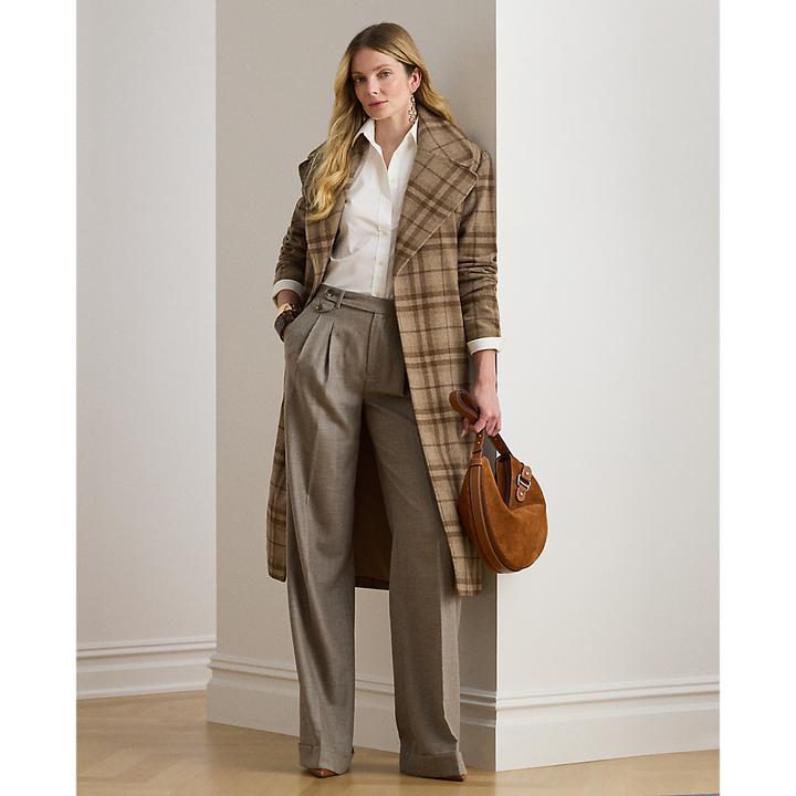 LRL Plaid Wool-Blend Twill Wrap Coat/Kaput 200979580001
