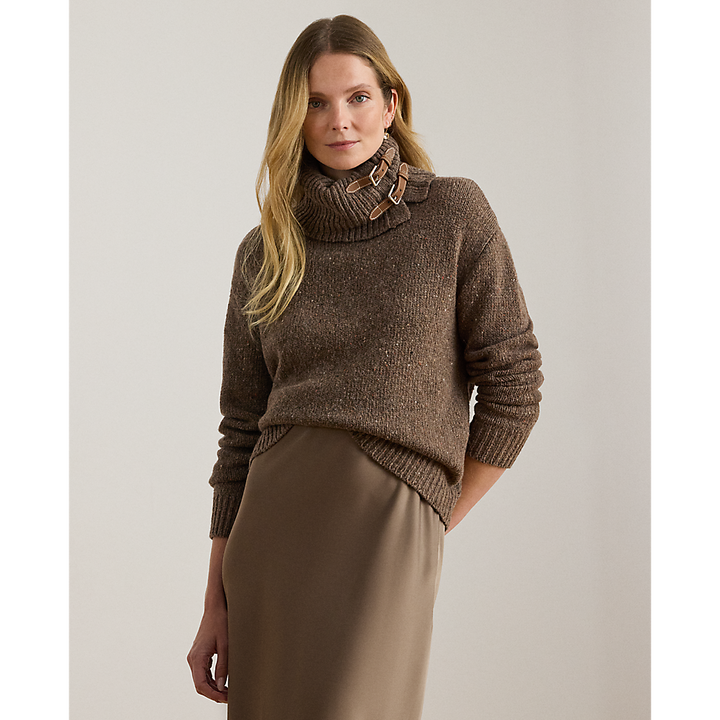 LRL Buckle-Trim Melange Turtleneck Sweater/ Pulover 200979663002