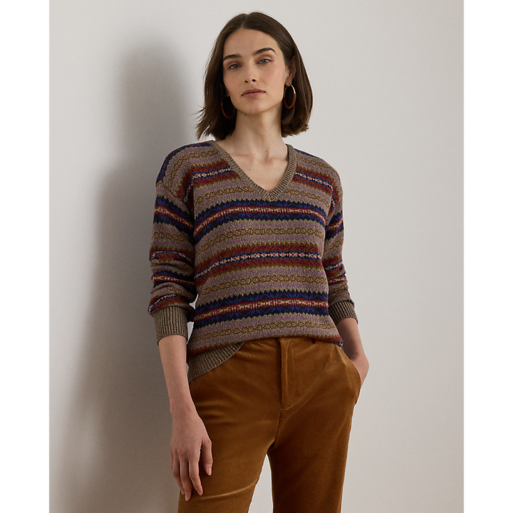 LRL Fair Isle Cotton-Linen V-Neck Jumper/Pulover 200979674001