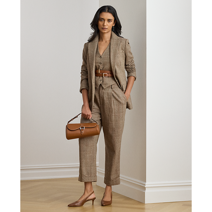 LRL Glen Plaid Pleated Cropped Trouser/Hlače 200979821001