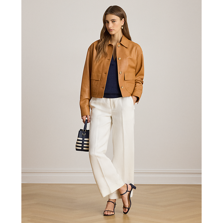 LRL Linen-Blend Twill Wide-Leg Cropped Trous/Hlače 200P08107001