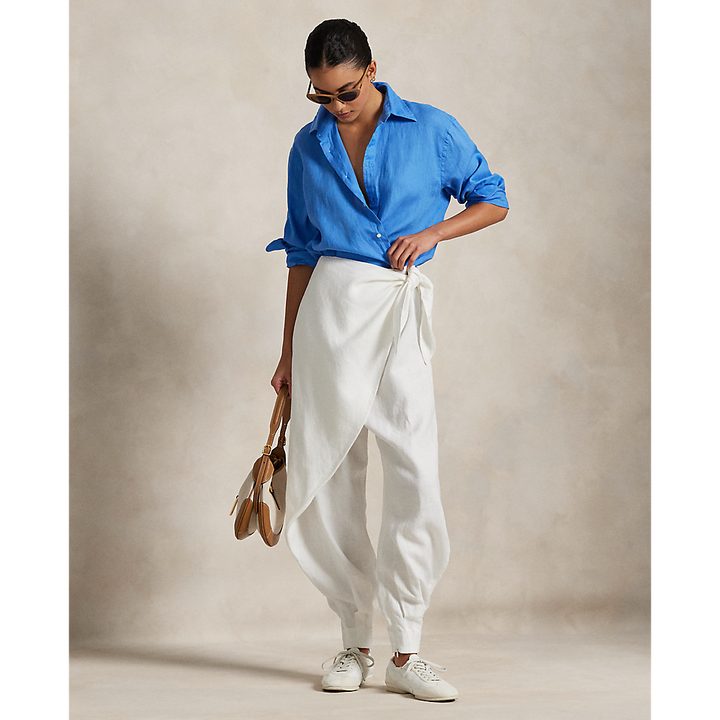 PRL Linen Wide-Leg Tapered Wrap Trouser/Hlače 211965023001