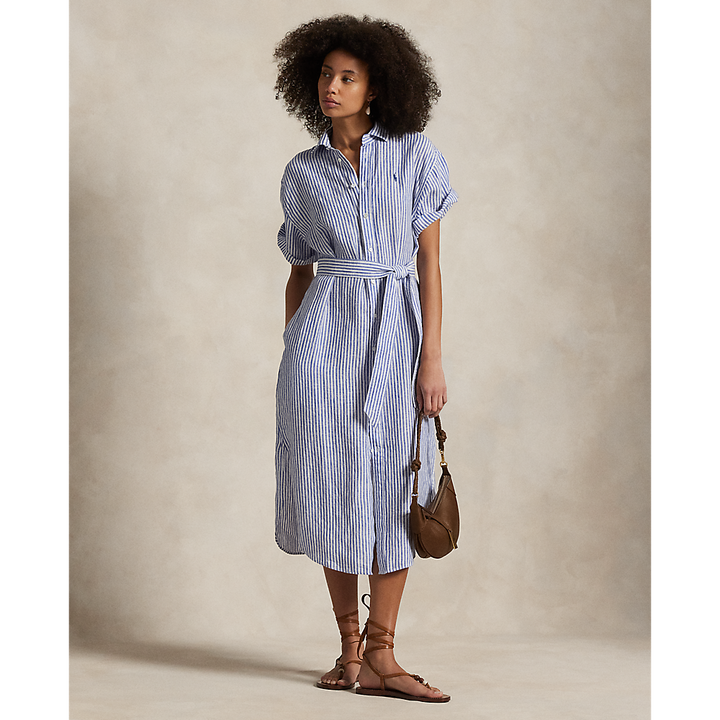 PRL Striped Linen Short-Sleeve Shirtdress/Haljina 211965843002