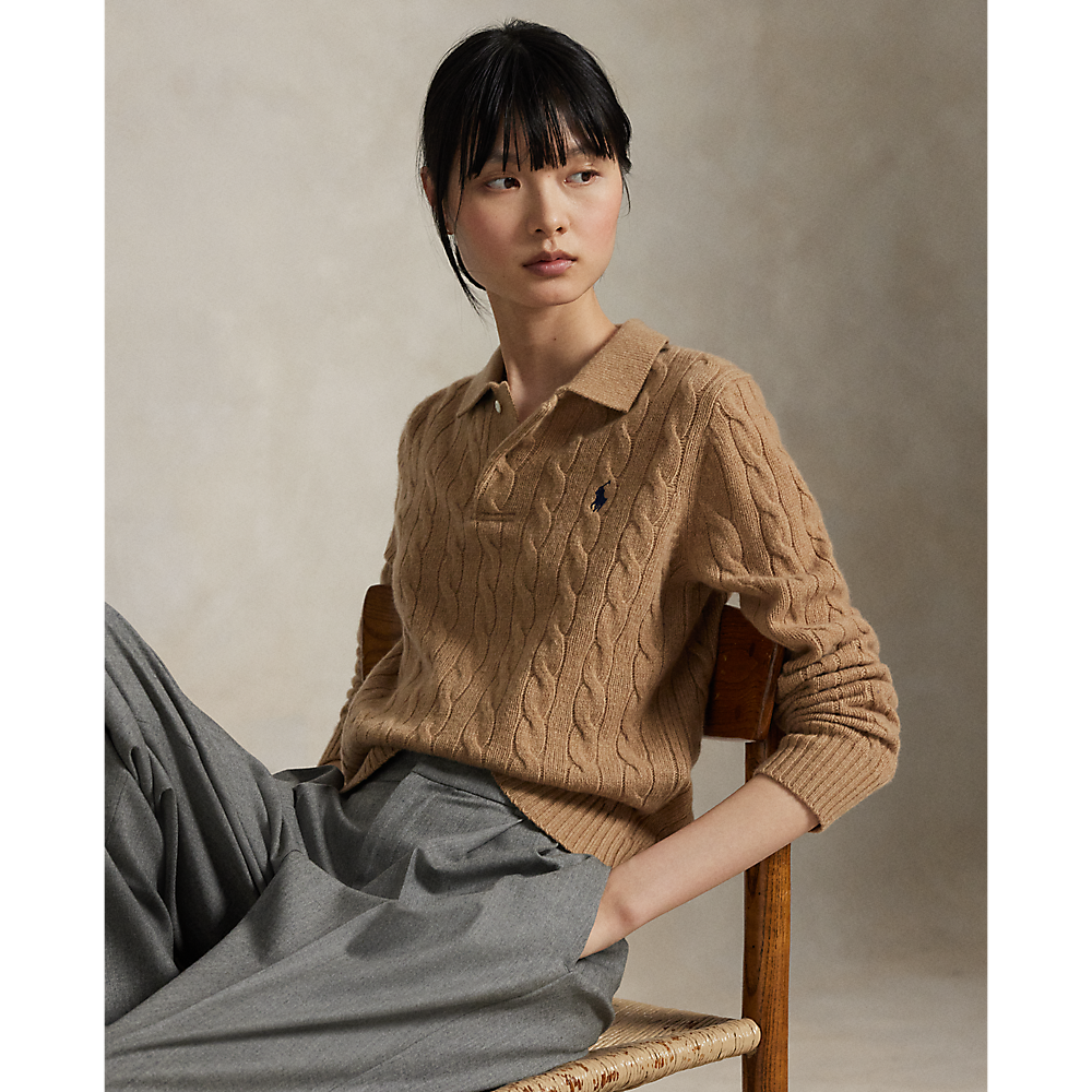 PRL  Cable-Knit Wool-Cashmere Polo Sweater/Pulover 211972132002