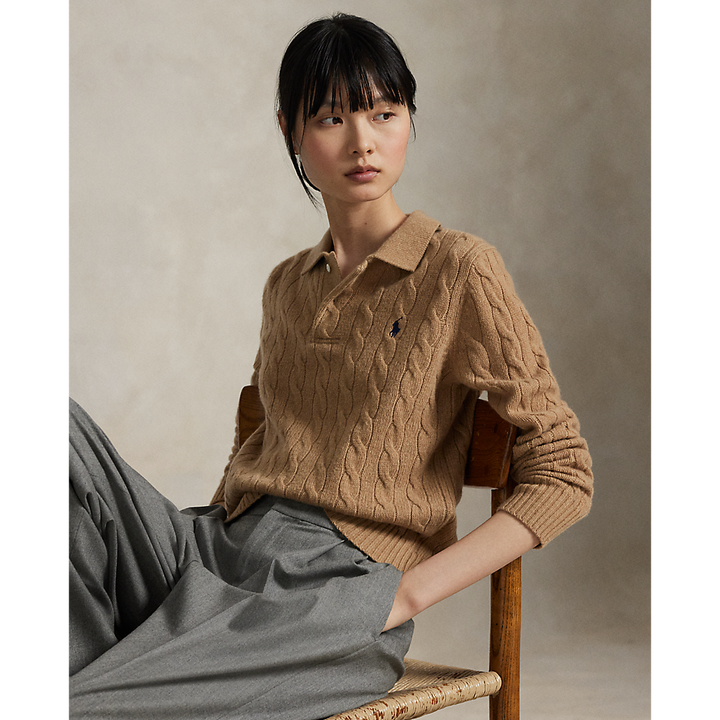 PRL  Cable-Knit Wool-Cashmere Polo Sweater/Pulover 211972132002