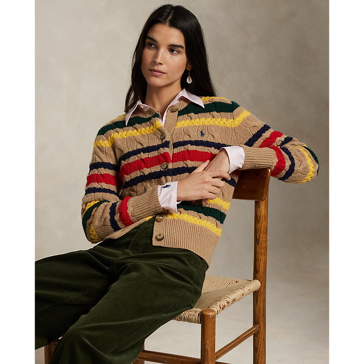 PRL Striped Cable Wool-Cashmere Cardigan /Pulover 211972837001