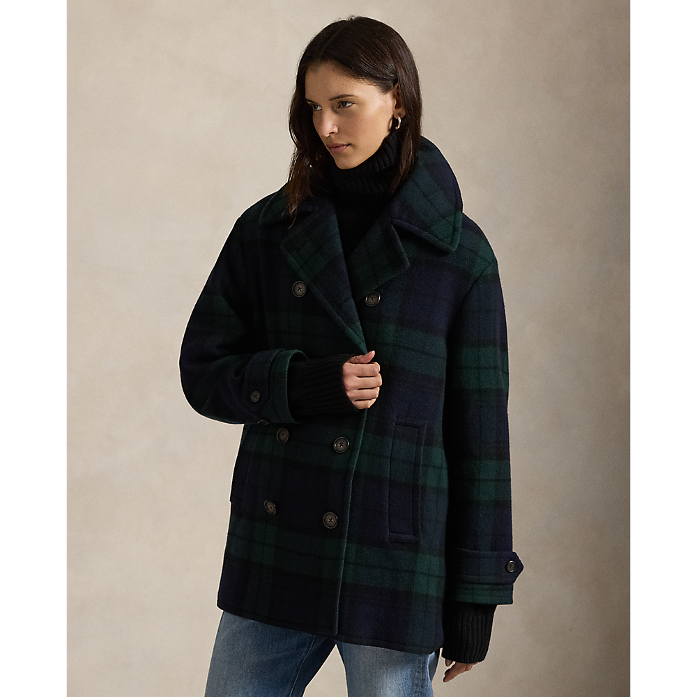 PRL Plaid Wool-Blend Tweed Peacoat/ Kaput 211978397001