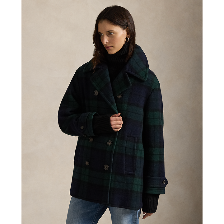 PRL Plaid Wool-Blend Tweed Peacoat/ Kaput 211978397001