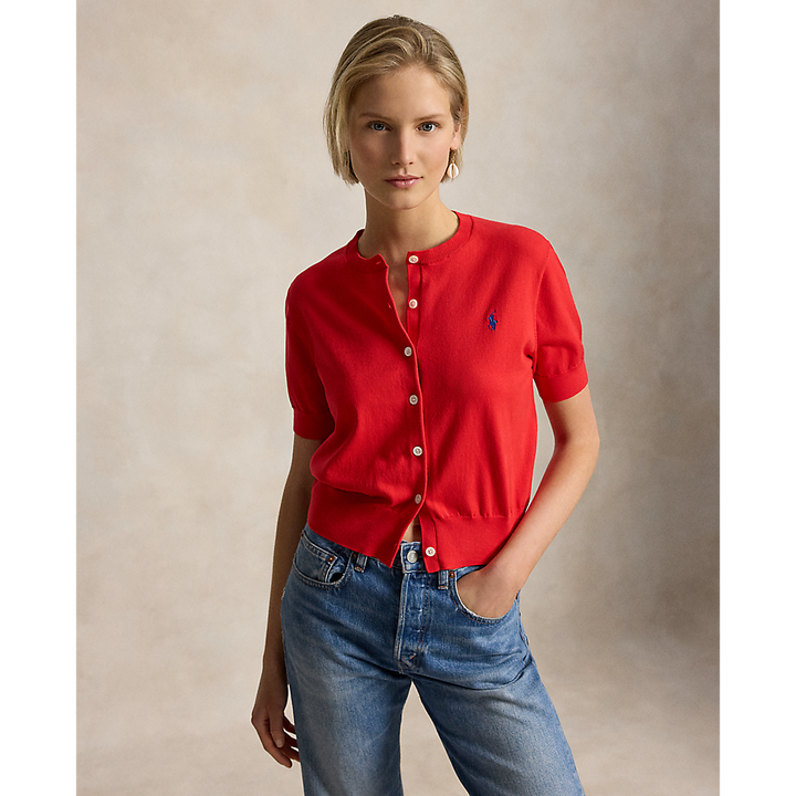 PRL Cotton-Blend Short-Sleeve Cardigan/Pulover 211A12718002