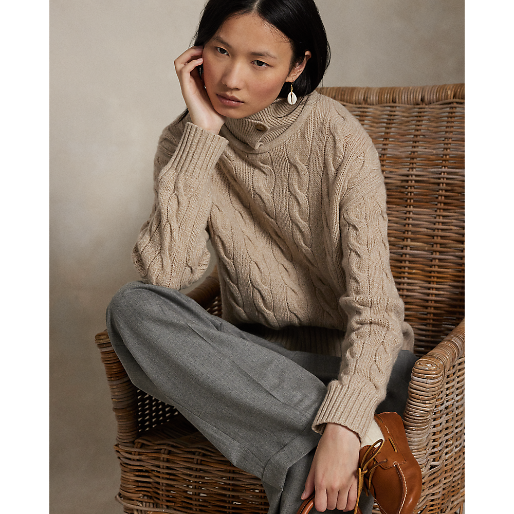 PRL Cable Wool-Cashmere Polo-Collar Sweater/Pulover 211A88632001