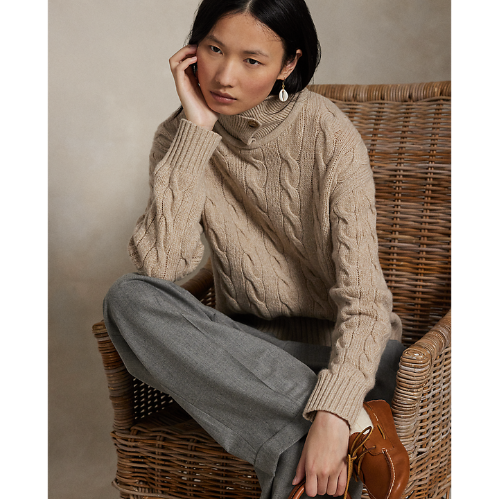 PRL Cable Wool-Cashmere Polo-Collar Sweater/Pulover 211A88632001