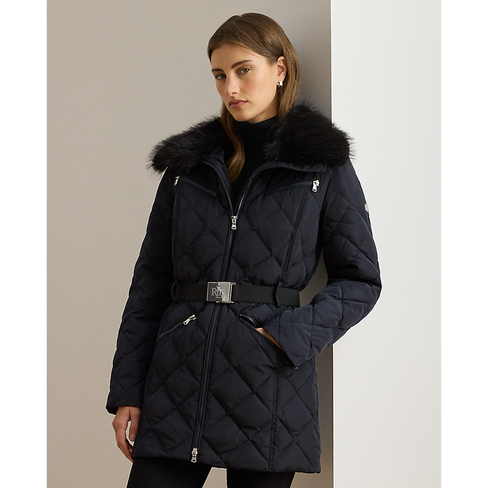 LRL Faux-Fur-Trim Diamond-Quilted Down Coat/Jakna 297P04108001