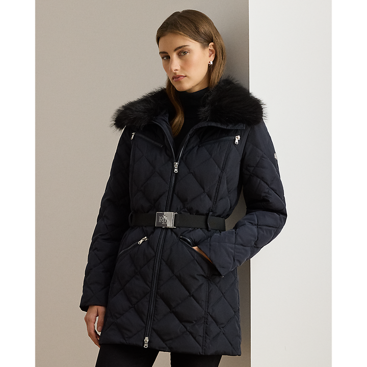 LRL Faux-Fur-Trim Diamond-Quilted Down Coat/Jakna 297P04108001