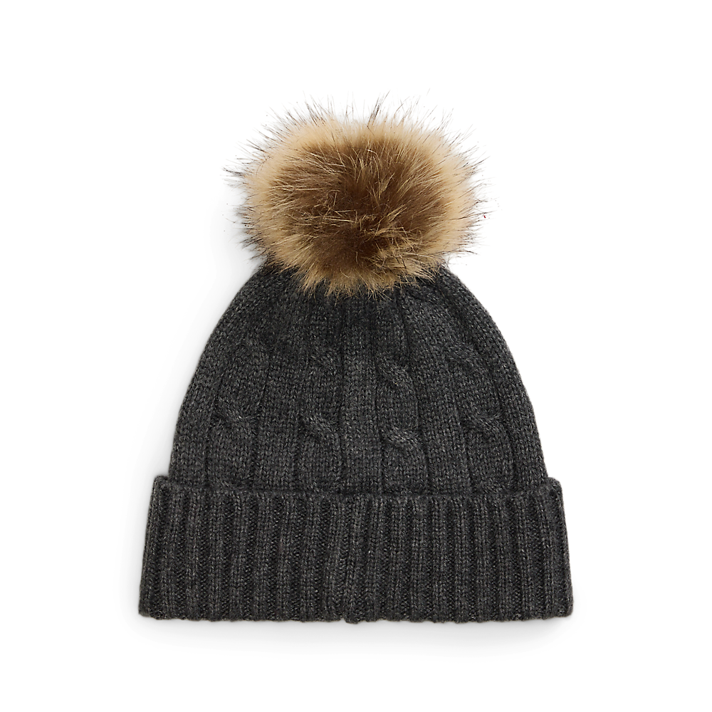 LRL Crest-Patch Pom-Pom Cable-Knit Beanie/Kapa 454P04455007