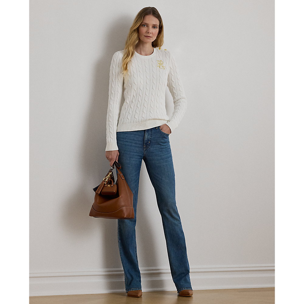 LRL Button-Trim Cable-Knit Cotton Jumper/Pulover 200932223002