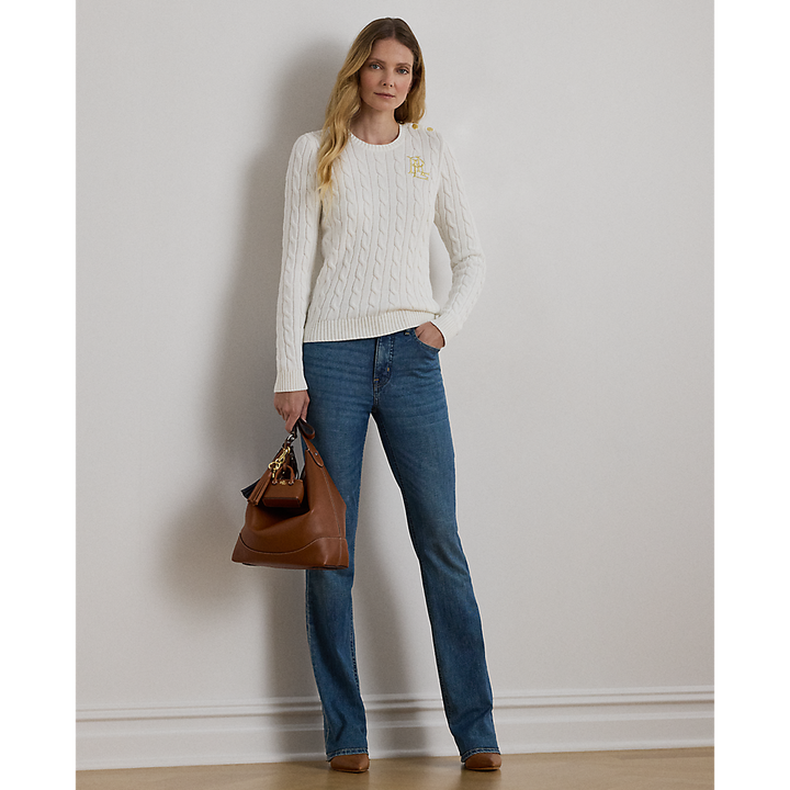 LRL Button-Trim Cable-Knit Cotton Jumper/Pulover 200932223002