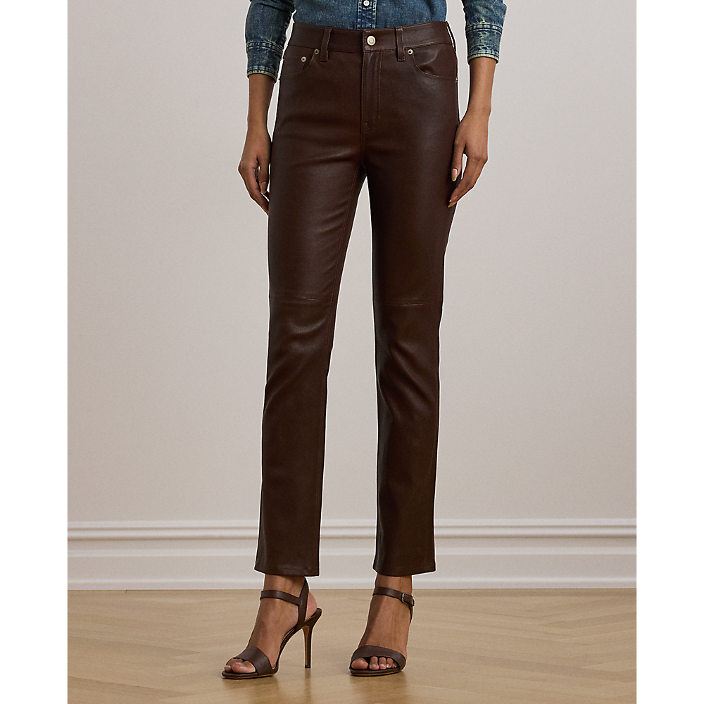 LRL High-Rise Lambskin Straight Ankle Trous/Hlače 200959307002