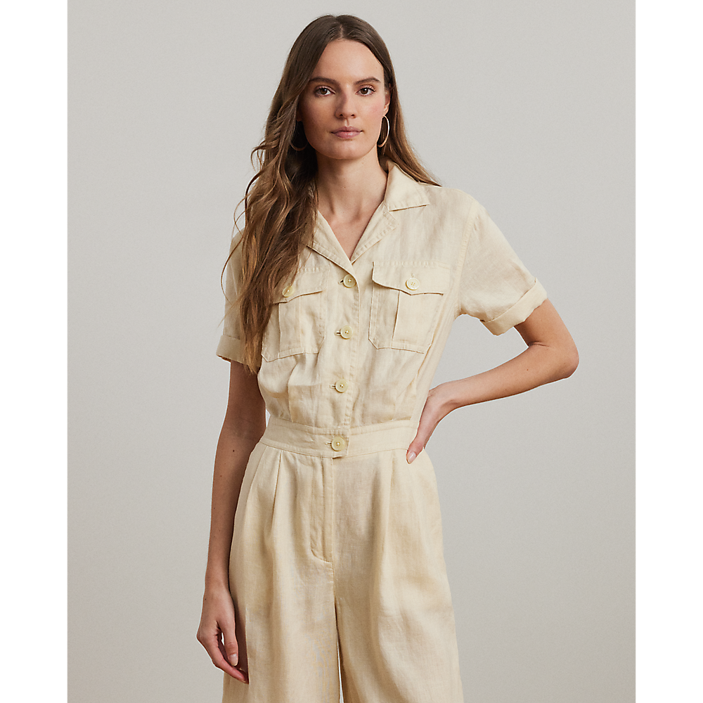 LRL Embroidered Linen Short-Sleeve Jumpsuit/Kombinezon 200963735001