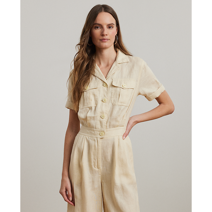 LRL Embroidered Linen Short-Sleeve Jumpsuit/Kombinezon 200963735001