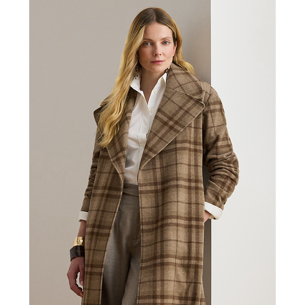 LRL Plaid Wool-Blend Twill Wrap Coat/Kaput 200979580001