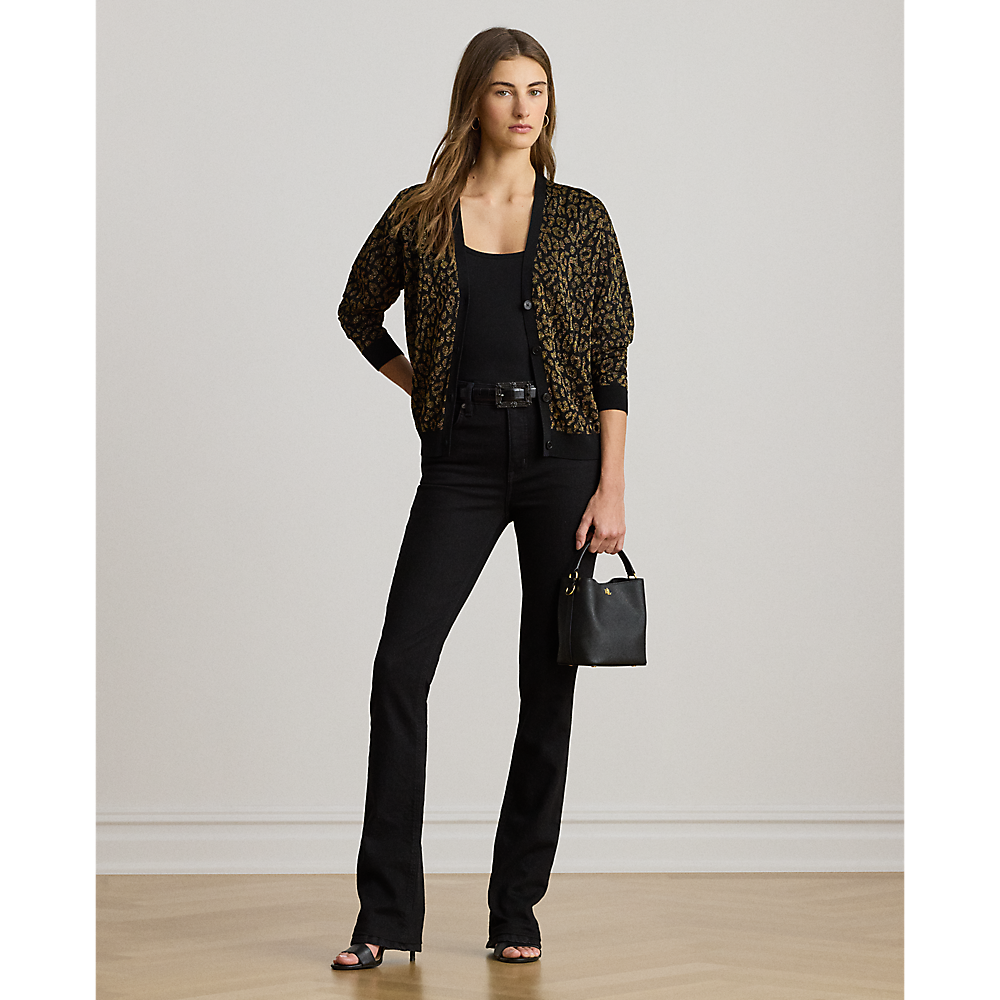 LRL Metallic Ocelot Double-Knit Cardigan/Pulover 200979661001