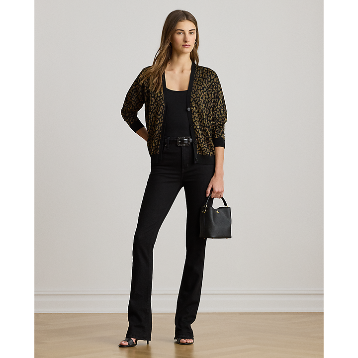 LRL Metallic Ocelot Double-Knit Cardigan/Pulover 200979661001