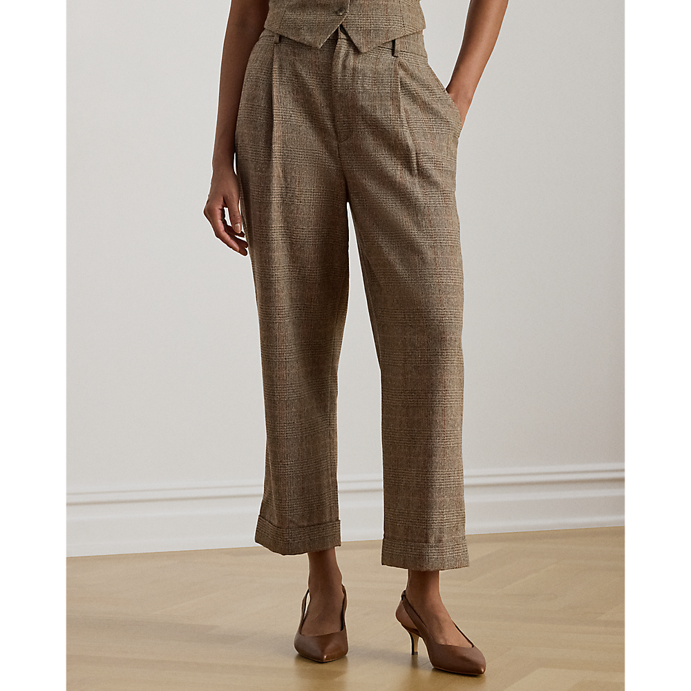 LRL Glen Plaid Pleated Cropped Trouser/Hlače 200979821001