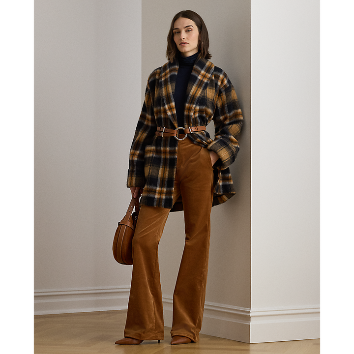 LRL Plaid Wool-Blend Shawl-Collar Wrap Coat/Kaput 200P07845001