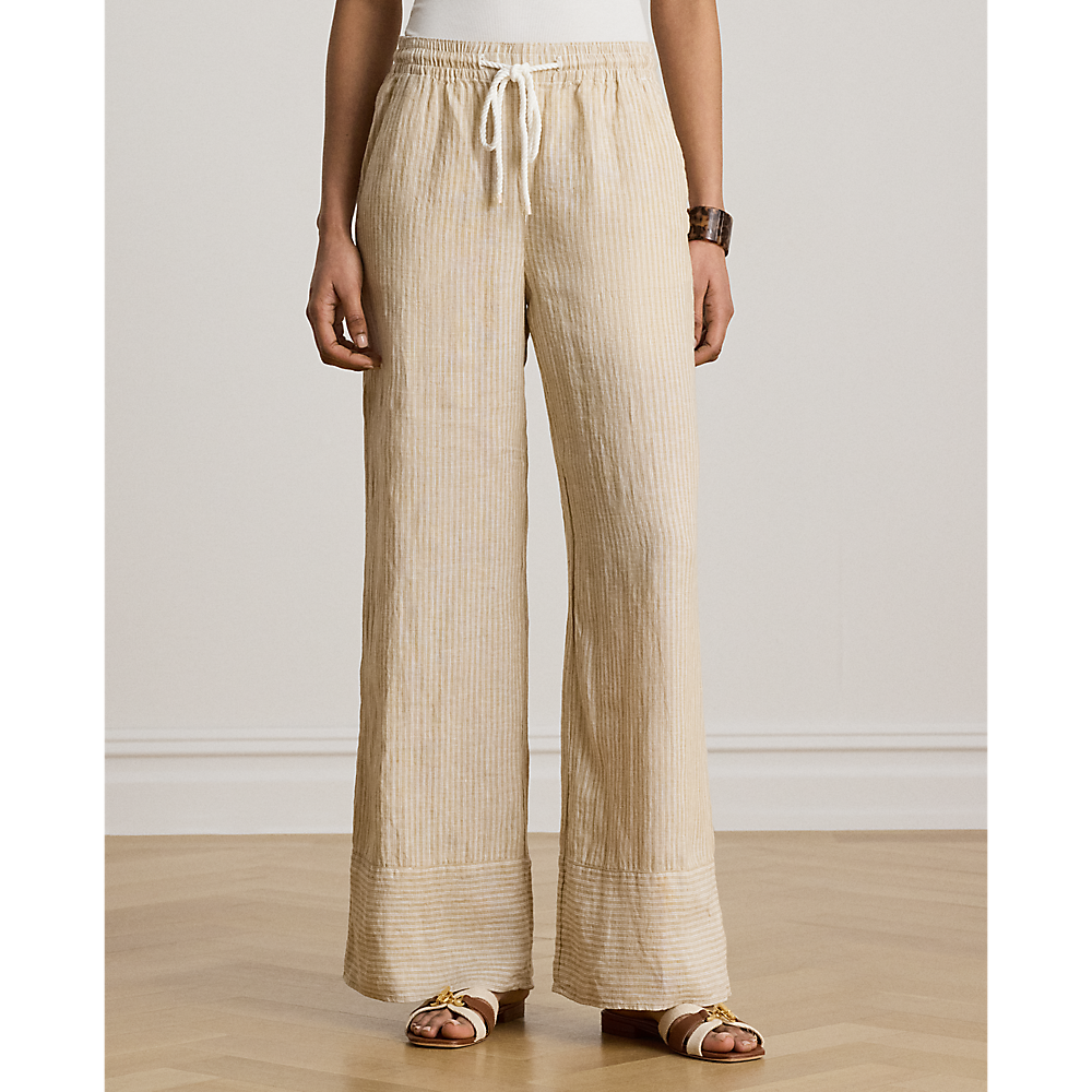 LRL Striped Linen Wide-Leg Trousers/Hlače 200P14001001