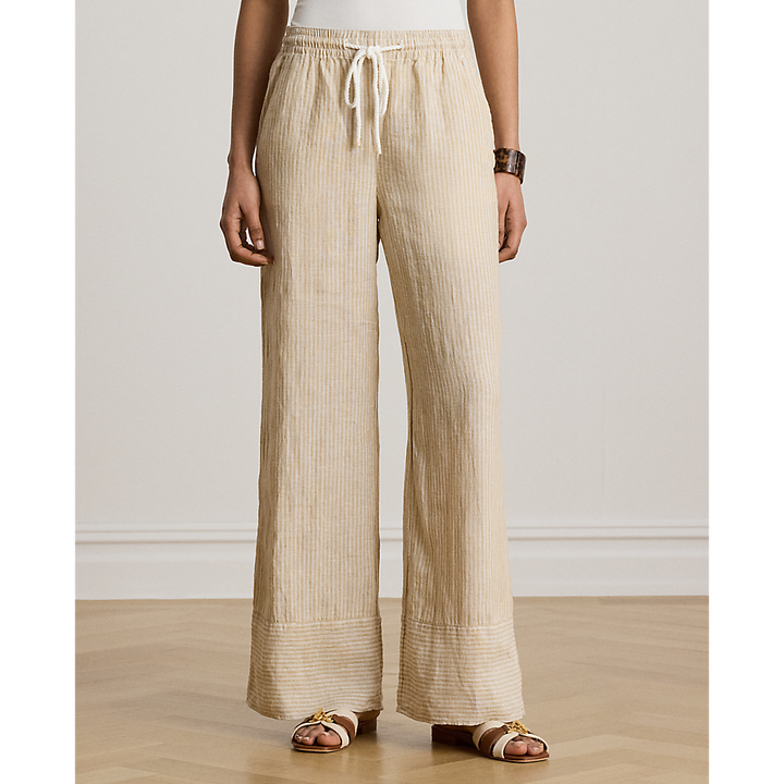 LRL Striped Linen Wide-Leg Trousers/Hlače 200P14001001
