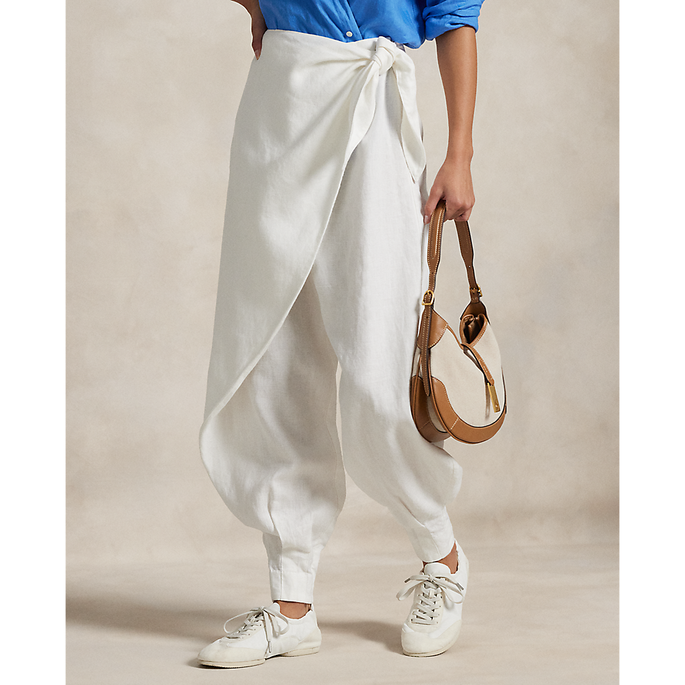 PRL Linen Wide-Leg Tapered Wrap Trouser/Hlače 211965023001