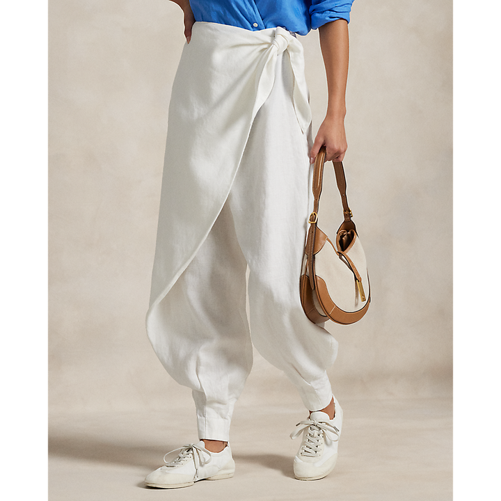 PRL Linen Wide-Leg Tapered Wrap Trouser/Hlače 211965023001
