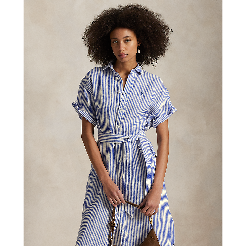 PRL Striped Linen Short-Sleeve Shirtdress/Haljina 211965843002