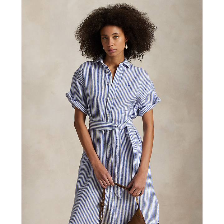 PRL Striped Linen Short-Sleeve Shirtdress/Haljina 211965843002