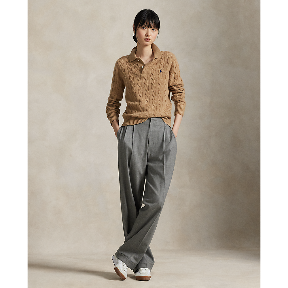 PRL  Cable-Knit Wool-Cashmere Polo Sweater/Pulover 211972132002