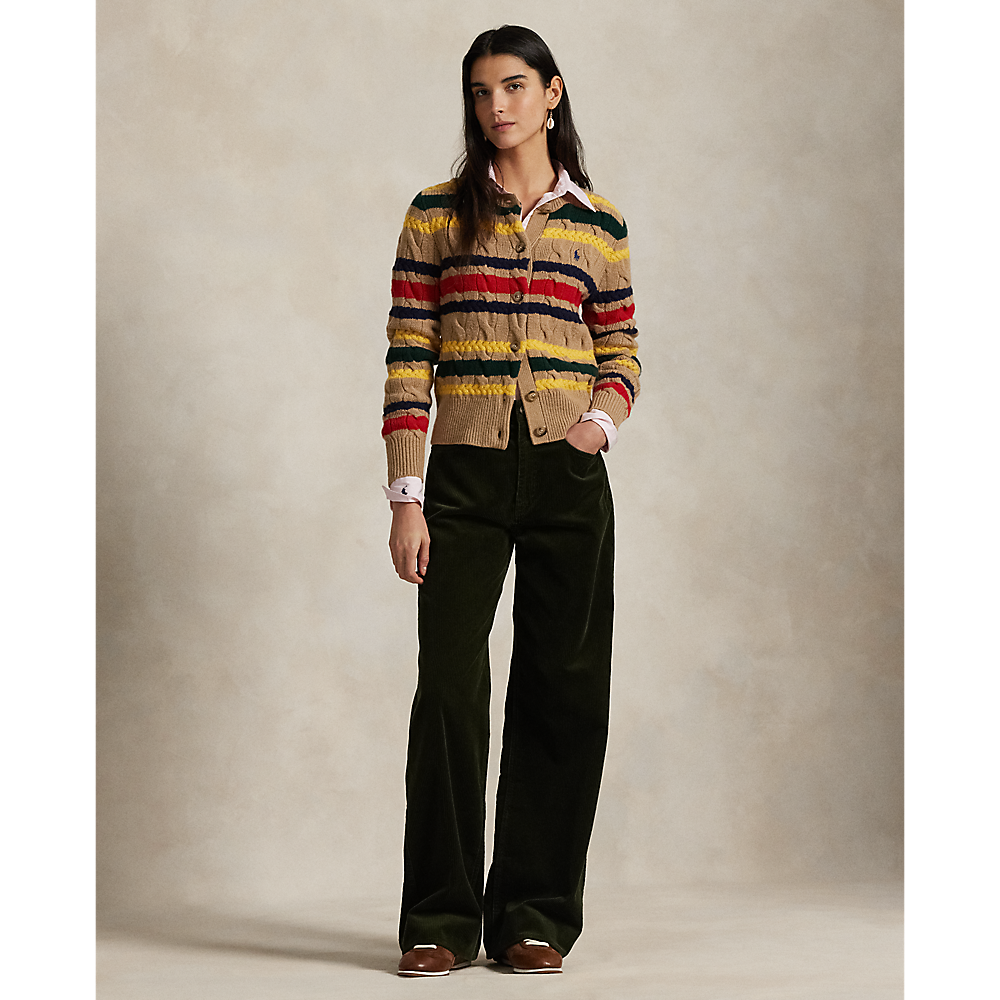 PRL Striped Cable Wool-Cashmere Cardigan /Pulover 211972837001